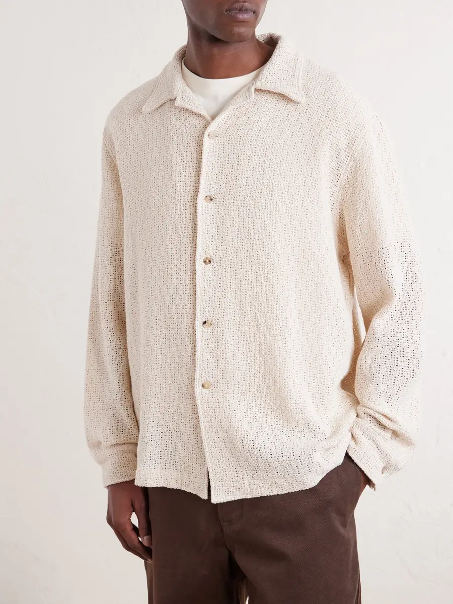 De Bonne Facture Holiday Camp-Collar Crochet-Knit Cotton Shirt - Men | Thumbnail 3