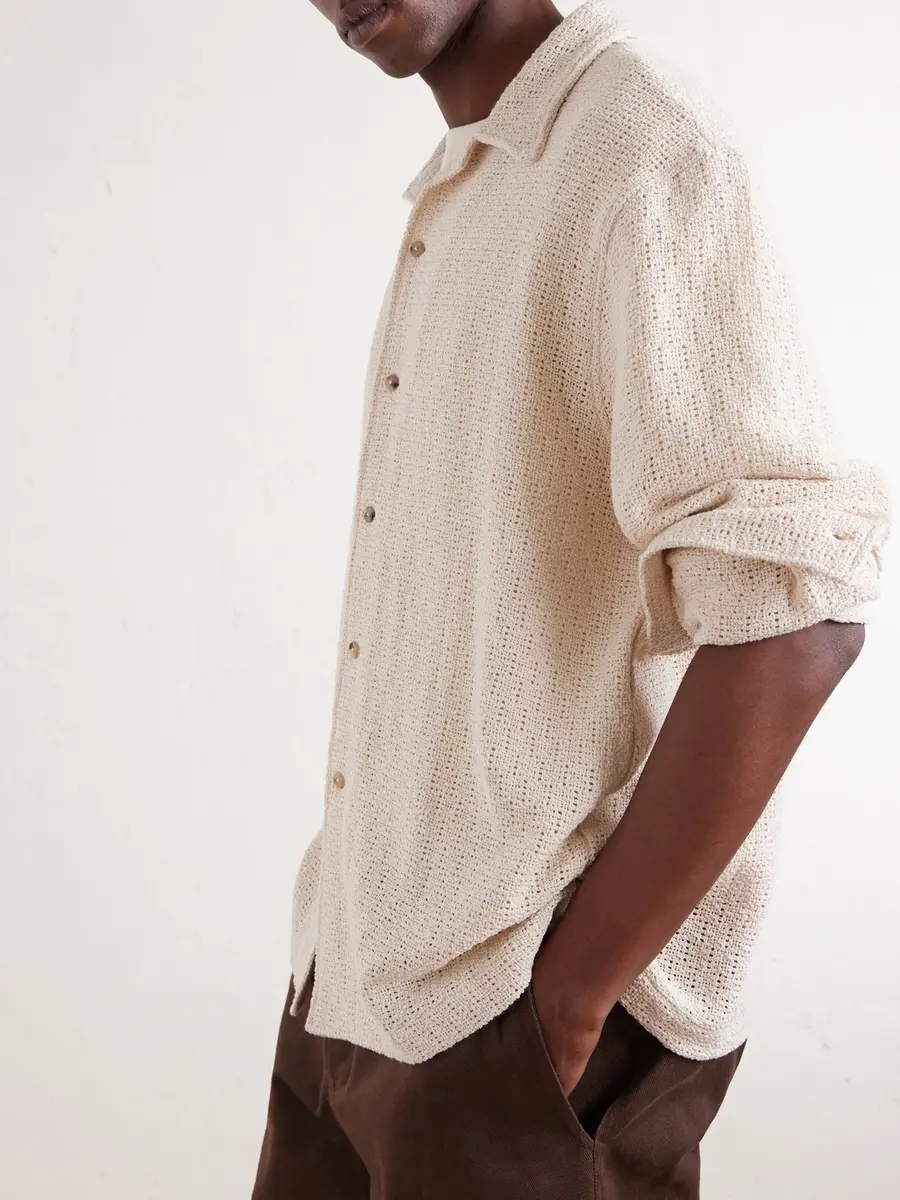De Bonne Facture Holiday Camp-Collar Crochet-Knit Cotton Shirt - Men | Thumbnail 5