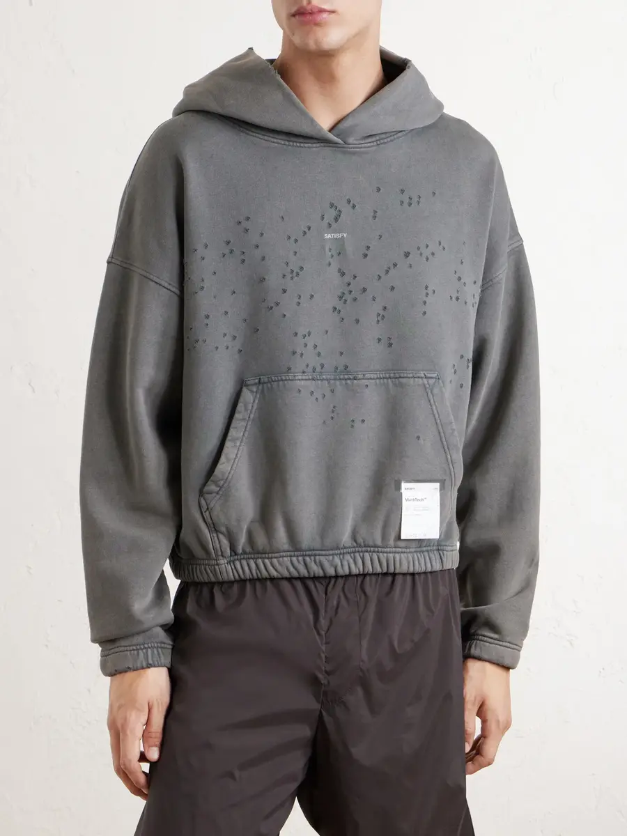 Satisfy Logo-Print Distressed Cotton-Jersey Hoodie - Men | Thumbnail 3