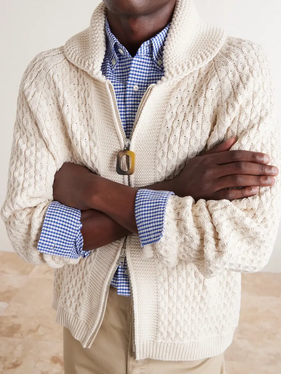 JW Anderson Honeycomb Cable-Knit Cotton-Blend Zip-Up Cardigan - Men | Thumbnail 5 JW Anderson Honeycomb Cable-Knit Cotton-Blend Zip-Up Cardigan - Men | Thumbnail 5