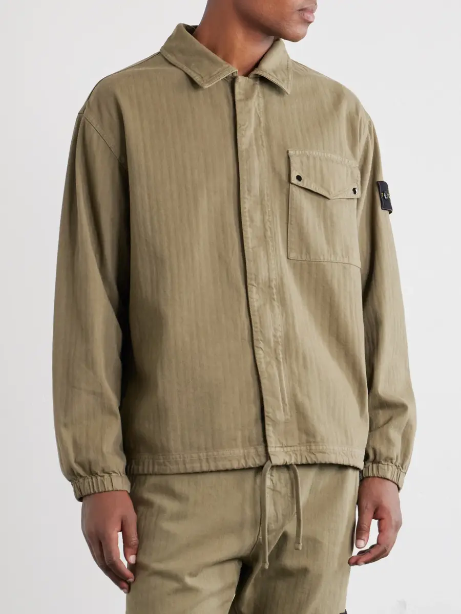 Stone Island Garment-Dyed Herringbone Cotton Shirt - Men | Thumbnail 3 Stone Island Garment-Dyed Herringbone Cotton Shirt - Men | Thumbnail 3