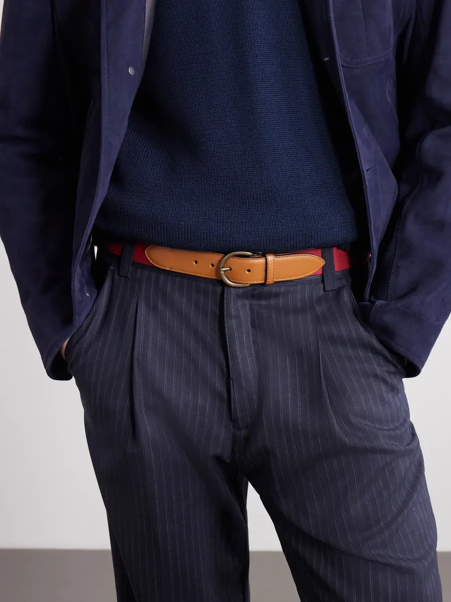 Anderson & Sheppard 3.5cm Leather-Trimmed Woven Belt - Men | Thumbnail 2