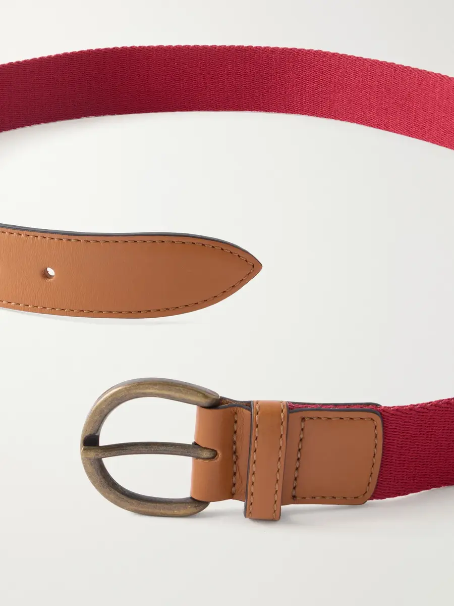 Anderson & Sheppard 3.5cm Leather-Trimmed Woven Belt - Men | Thumbnail 3
