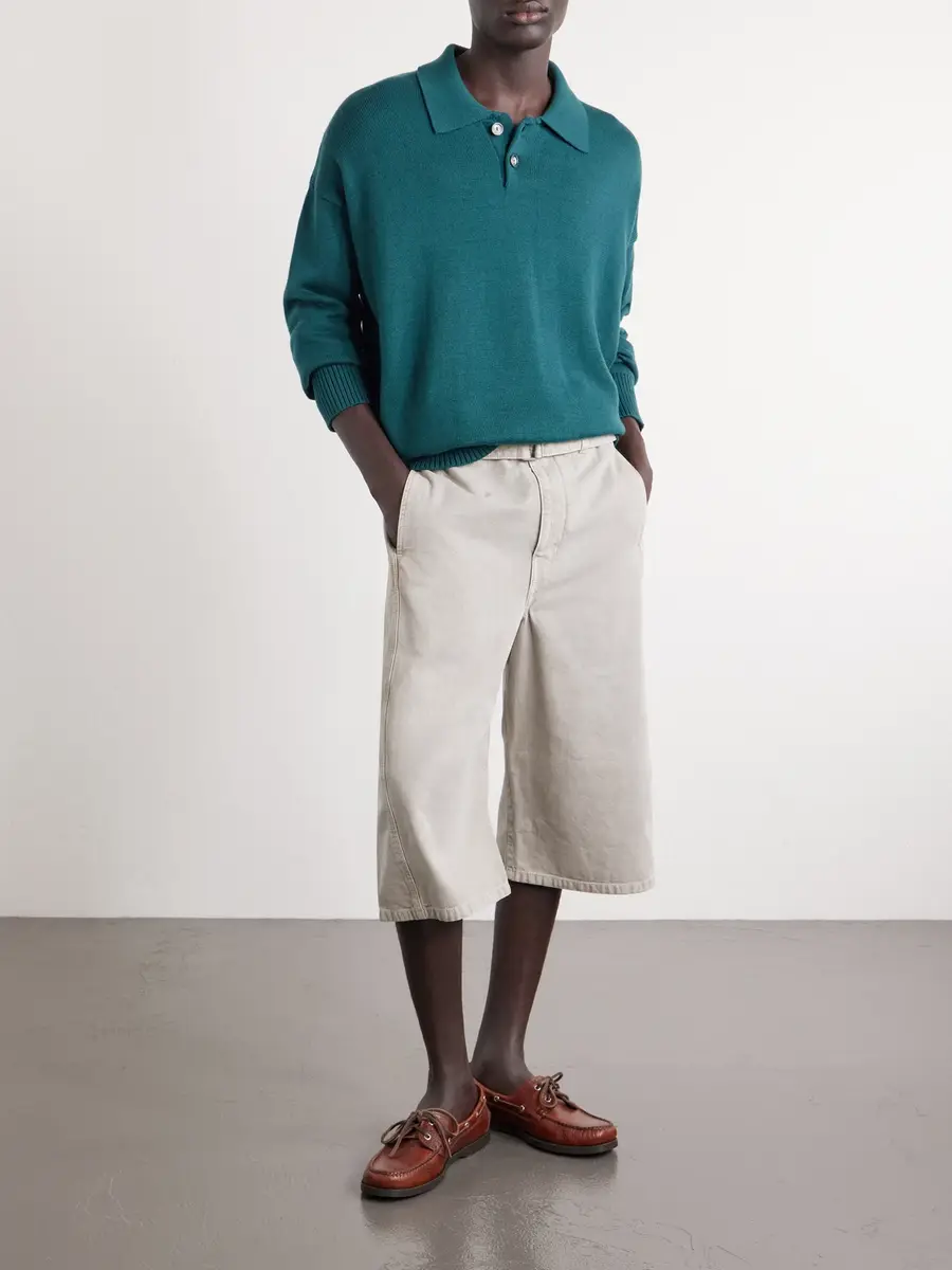 AMI PARIS Knitted Wool and Cotton-Blend Polo Sweater - Men | Thumbnail 2