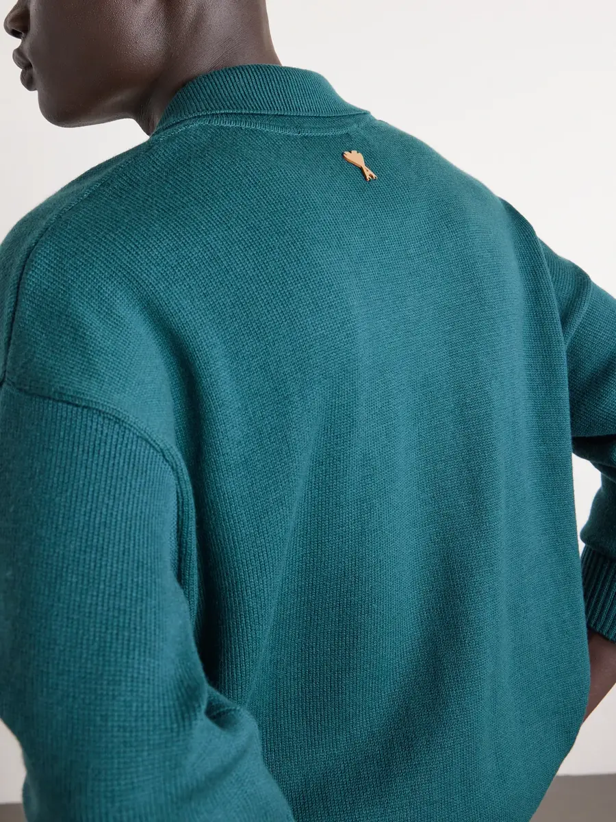 AMI PARIS Knitted Wool and Cotton-Blend Polo Sweater - Men | Thumbnail 5