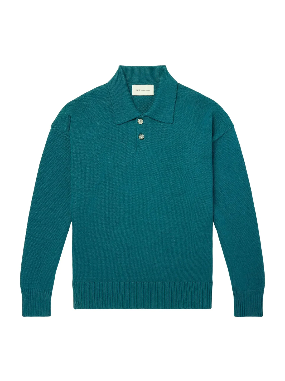 AMI PARIS Knitted Wool and Cotton-Blend Polo Sweater - Men