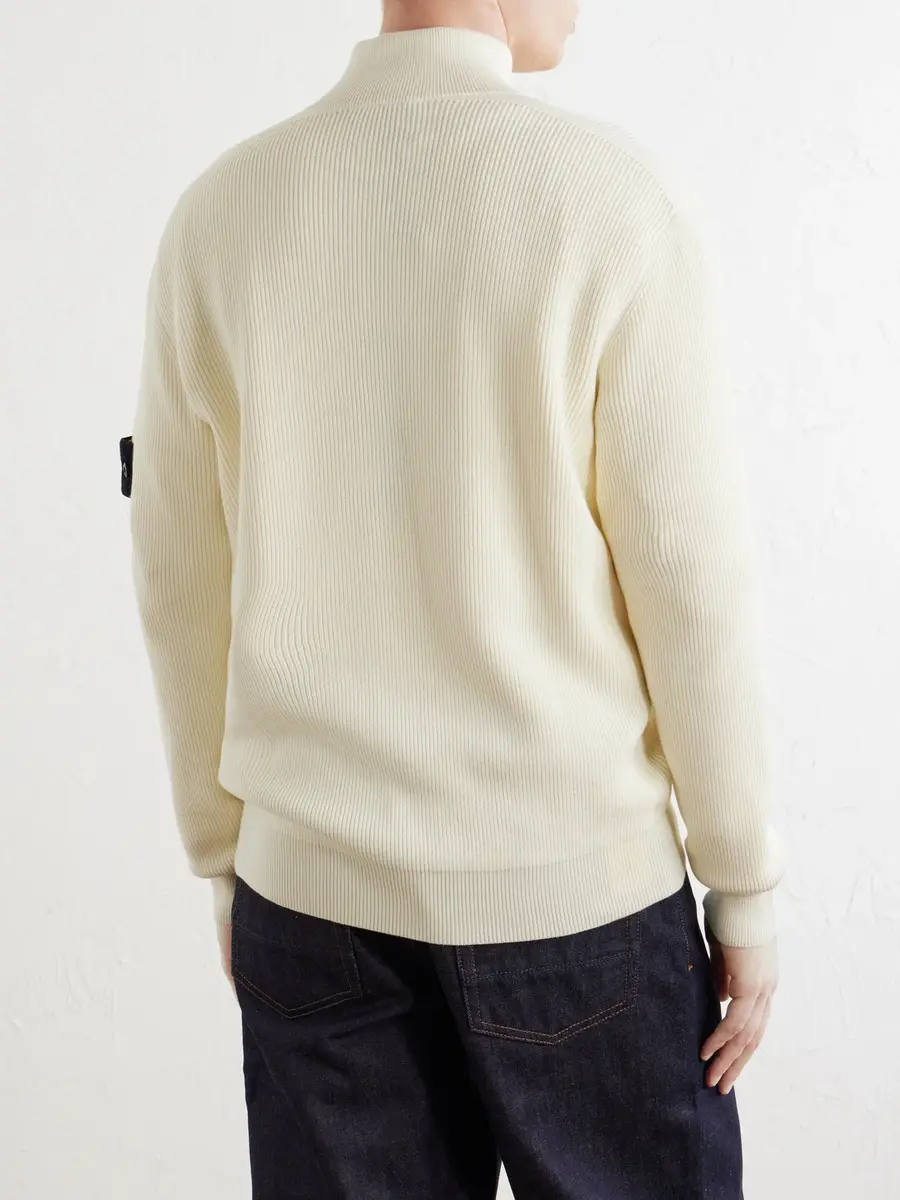 Stone Island Ribbed Organic Cotton Zip-Up Sweater - Men | Thumbnail 4 Stone Island Ribbed Organic Cotton Zip-Up Sweater - Men | Thumbnail 4