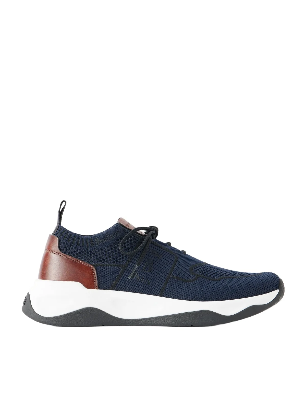 Berluti Shadow Leather-Trimmed Stretch-Knit Sneakers - Men