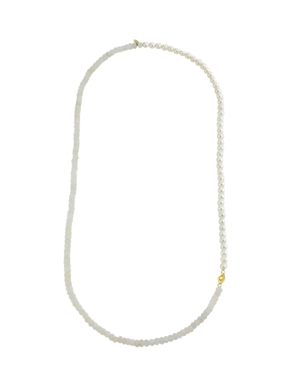 Sydney Evan Pearl and Rainbow Moonstone Necklace, 24"L