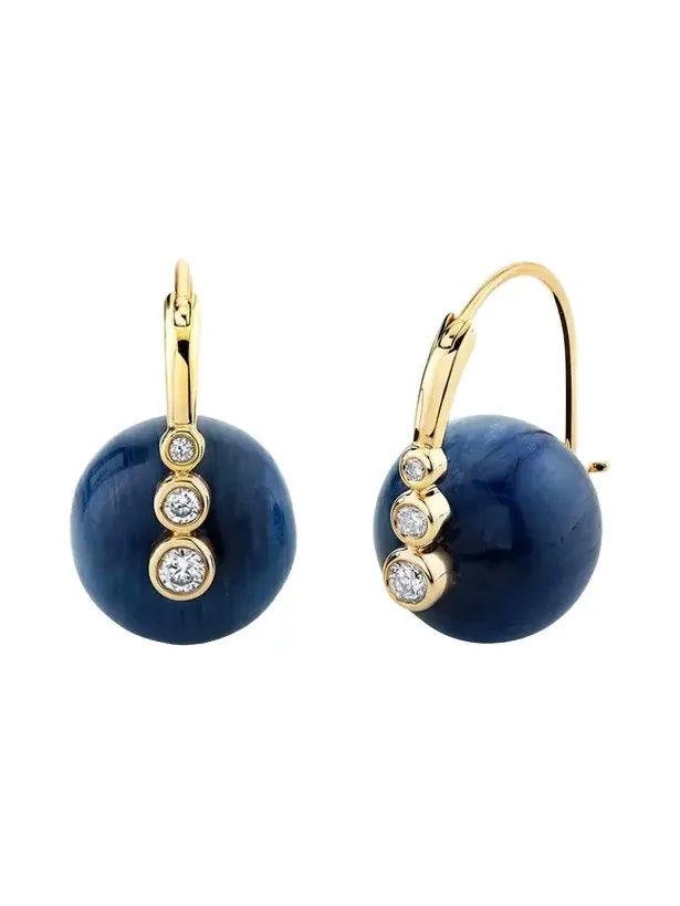 14K Yellow Gold 12mm Kyanite Luxuria Round Graduated Bezel Earrings 14K Yellow Gold 12mm Kyanite Luxuria Round Graduated Bezel Earrings
