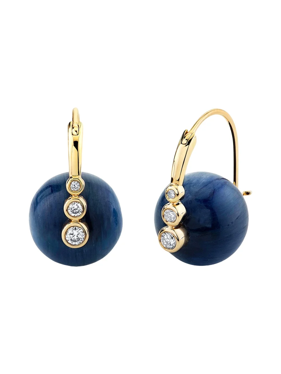 14K Yellow Gold 12mm Kyanite Luxuria Round Graduated Bezel Earrings