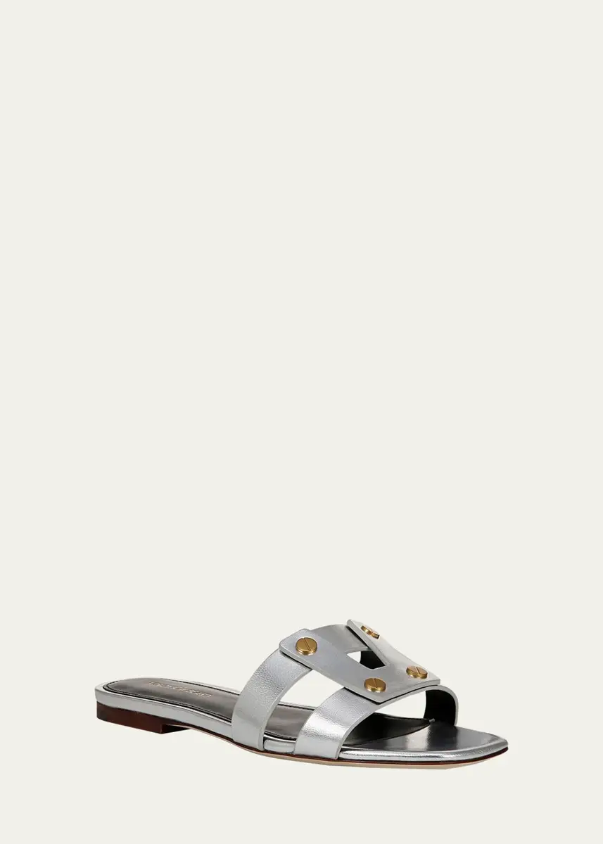 Veronica Beard Via Metallic Leather Flat Slide Sandals | Thumbnail 2 Veronica Beard Via Metallic Leather Flat Slide Sandals | Thumbnail 2