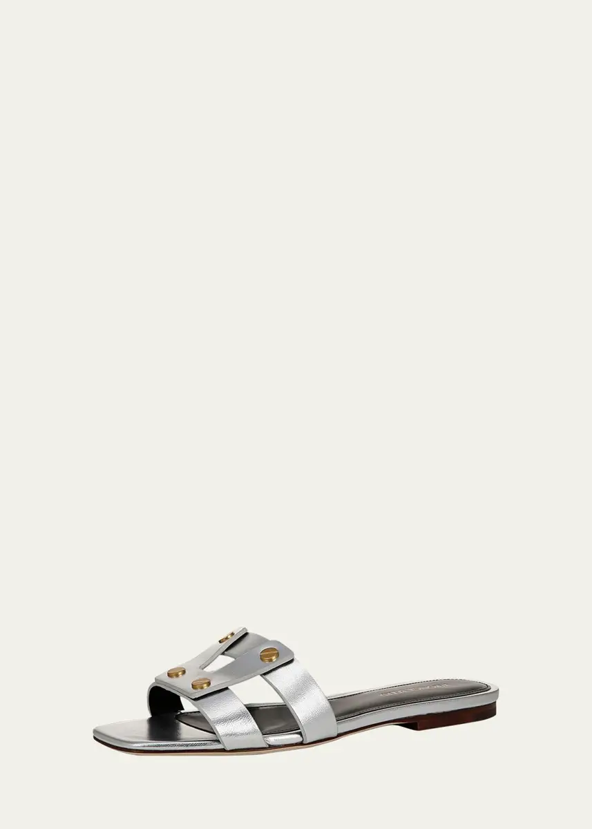 Veronica Beard Via Metallic Leather Flat Slide Sandals | Thumbnail 3 Veronica Beard Via Metallic Leather Flat Slide Sandals | Thumbnail 3