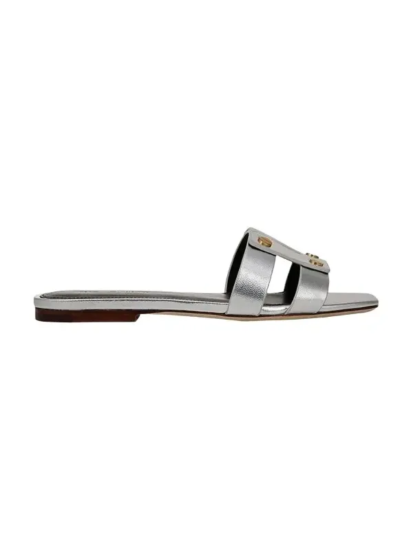 Via Metallic Leather Flat Slide Sandals