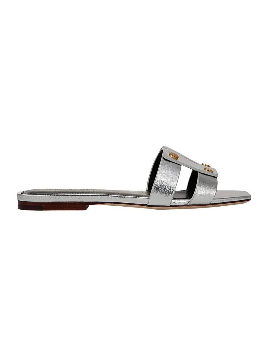 Veronica Beard Via Metallic Leather Flat Slide Sandals