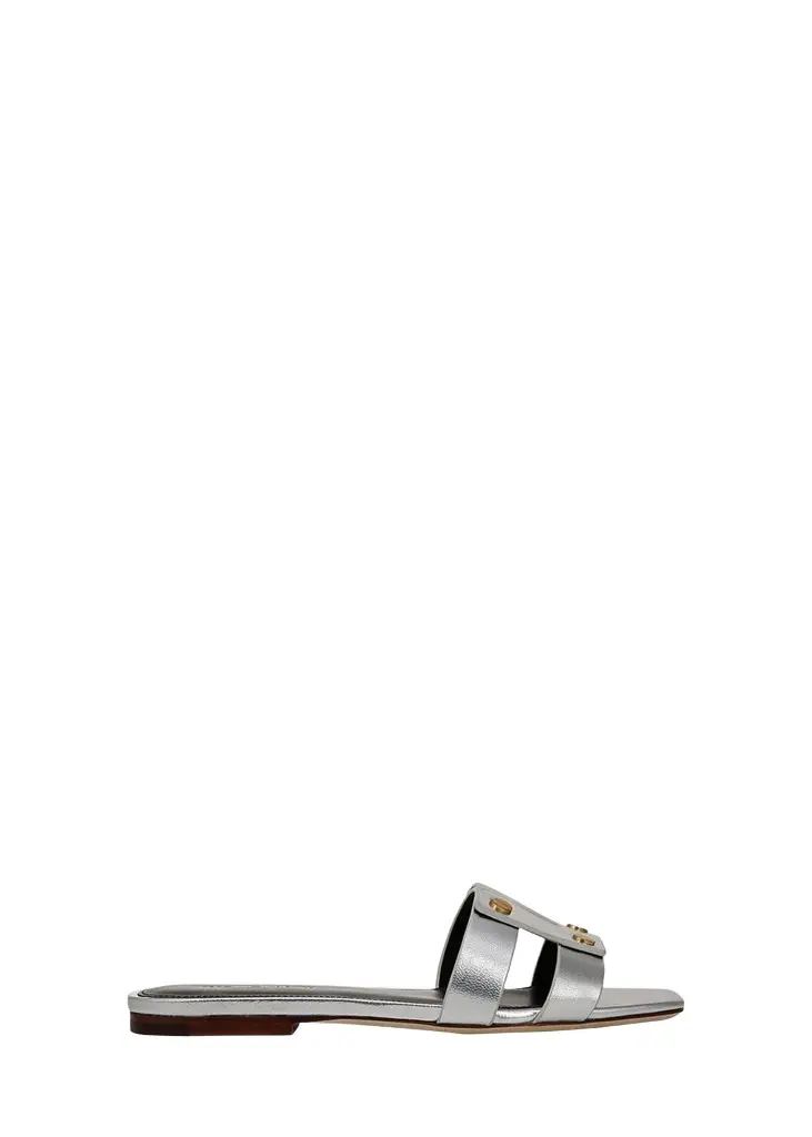 Veronica Beard Via Metallic Leather Flat Slide Sandals