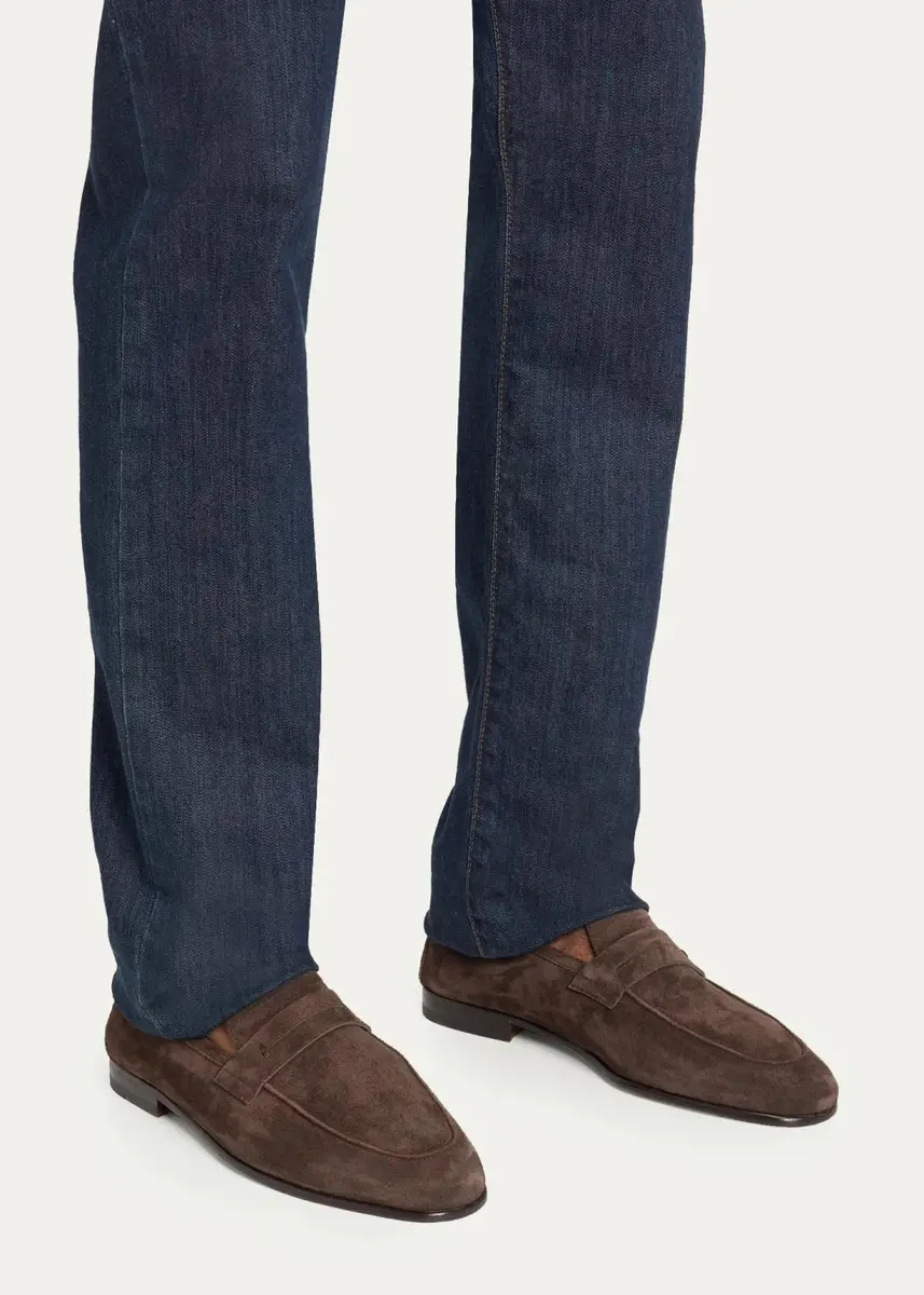 Bergdorf Goodman Men's Water-Resistant Suede Leather-Sole Penny Loafers | Thumbnail 2 Bergdorf Goodman Men's Water-Resistant Suede Leather-Sole Penny Loafers | Thumbnail 2