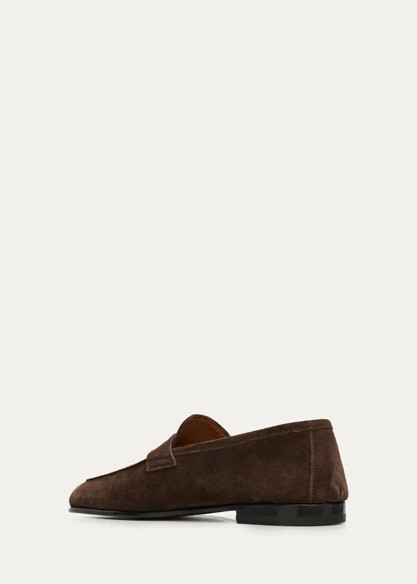 Bergdorf Goodman Men's Water-Resistant Suede Leather-Sole Penny Loafers | Thumbnail 4 Bergdorf Goodman Men's Water-Resistant Suede Leather-Sole Penny Loafers | Thumbnail 4