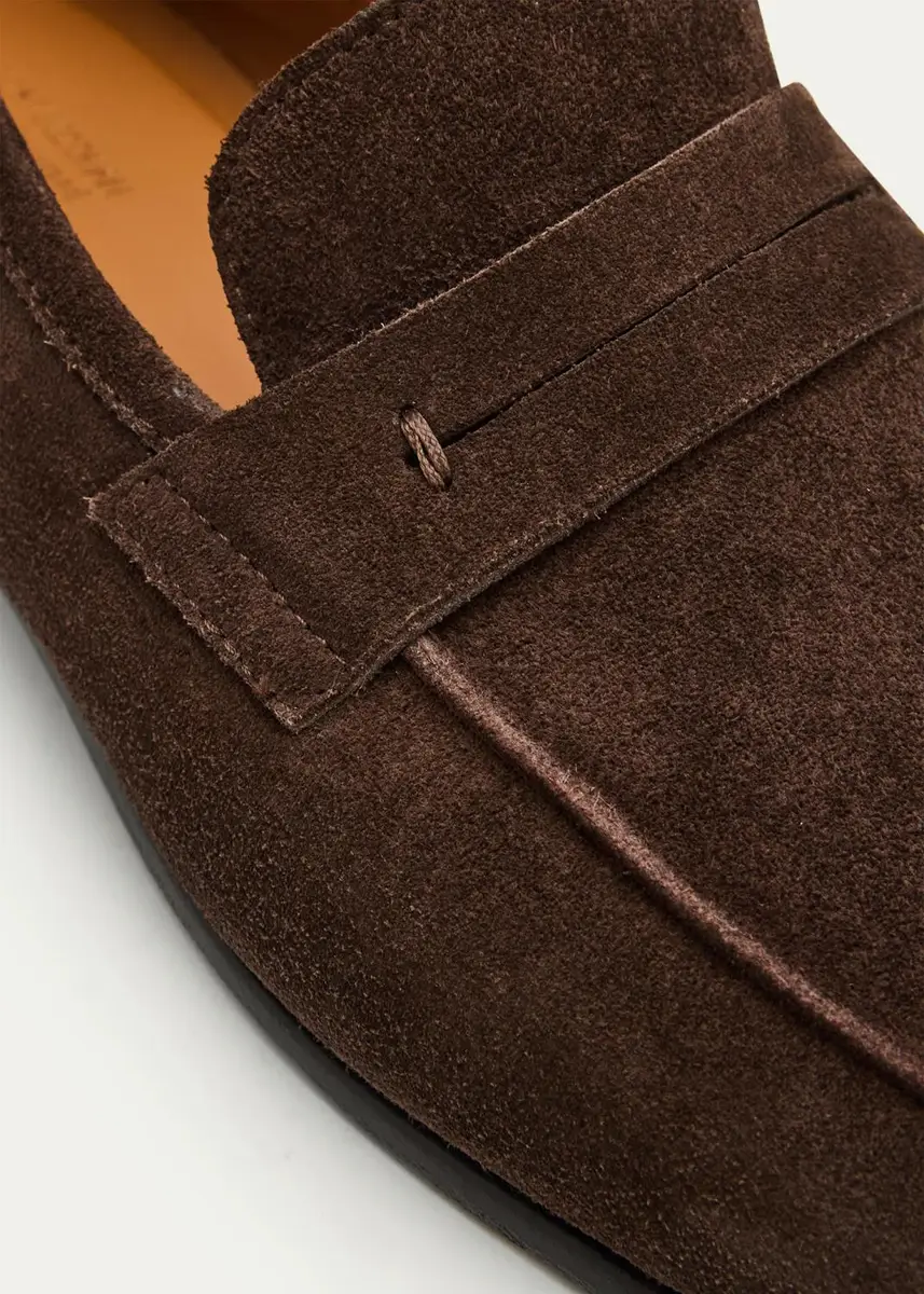 Bergdorf Goodman Men's Water-Resistant Suede Leather-Sole Penny Loafers | Thumbnail 5 Bergdorf Goodman Men's Water-Resistant Suede Leather-Sole Penny Loafers | Thumbnail 5