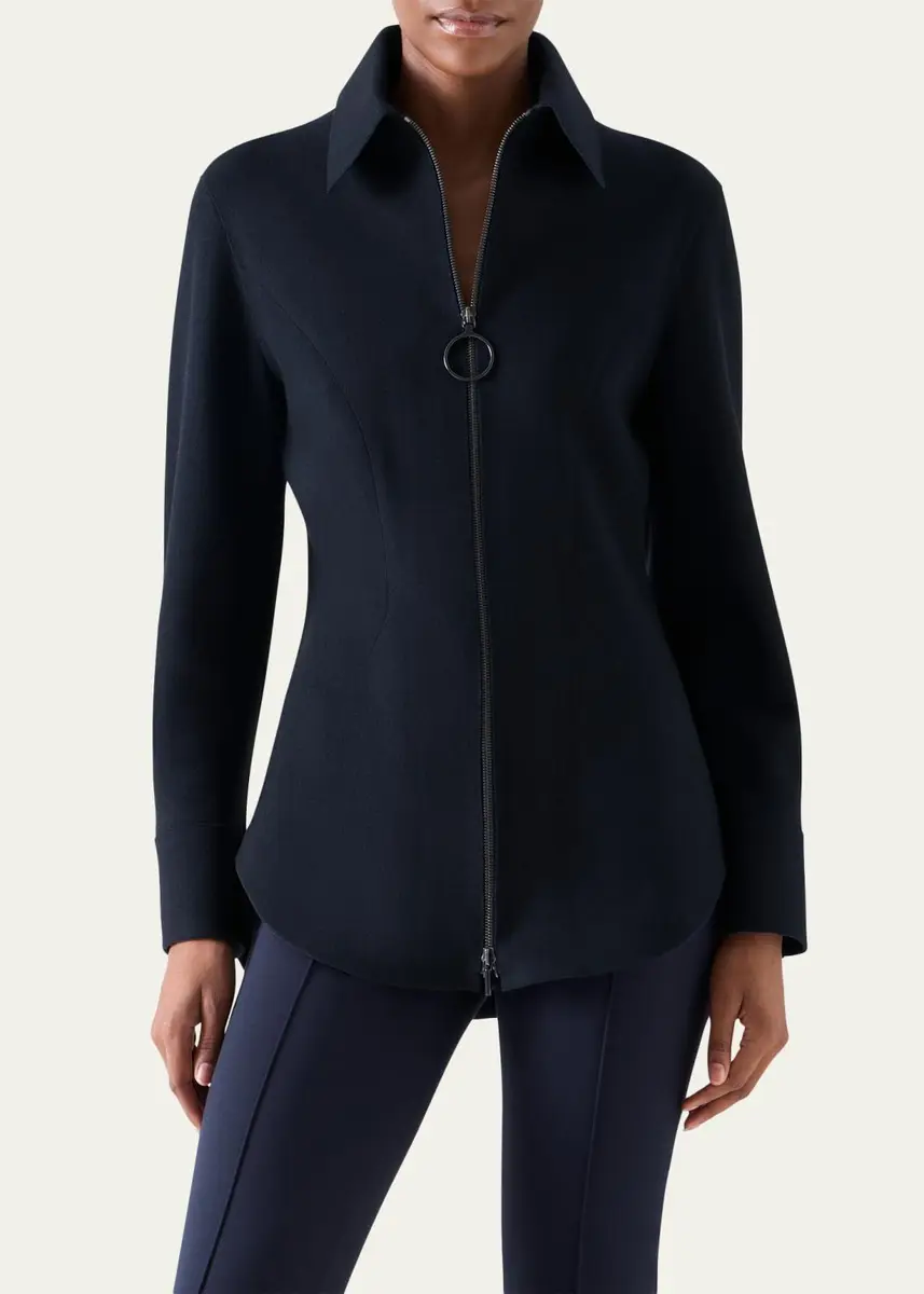 Akris punto Wool-Cashmere Zip-Front Blouse | Thumbnail 4