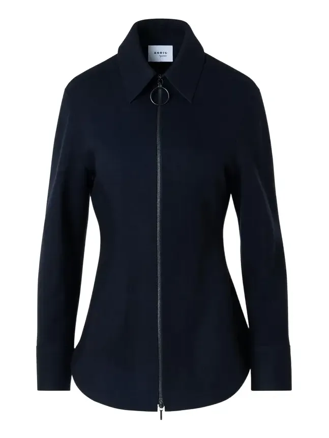 Wool-Cashmere Zip-Front Blouse