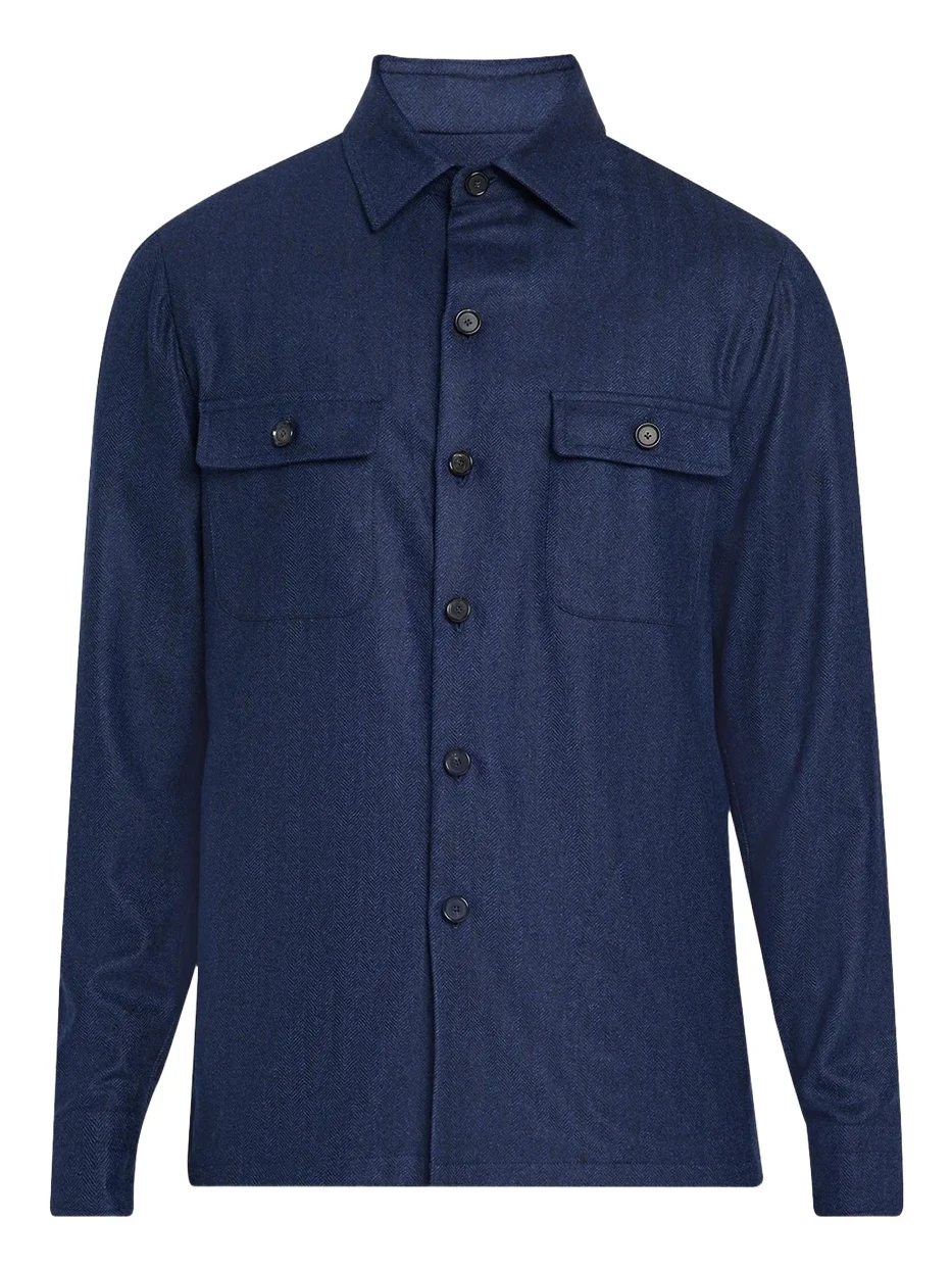 Cesare Attolini Men's Wool Micro-Herringbone Overshirt