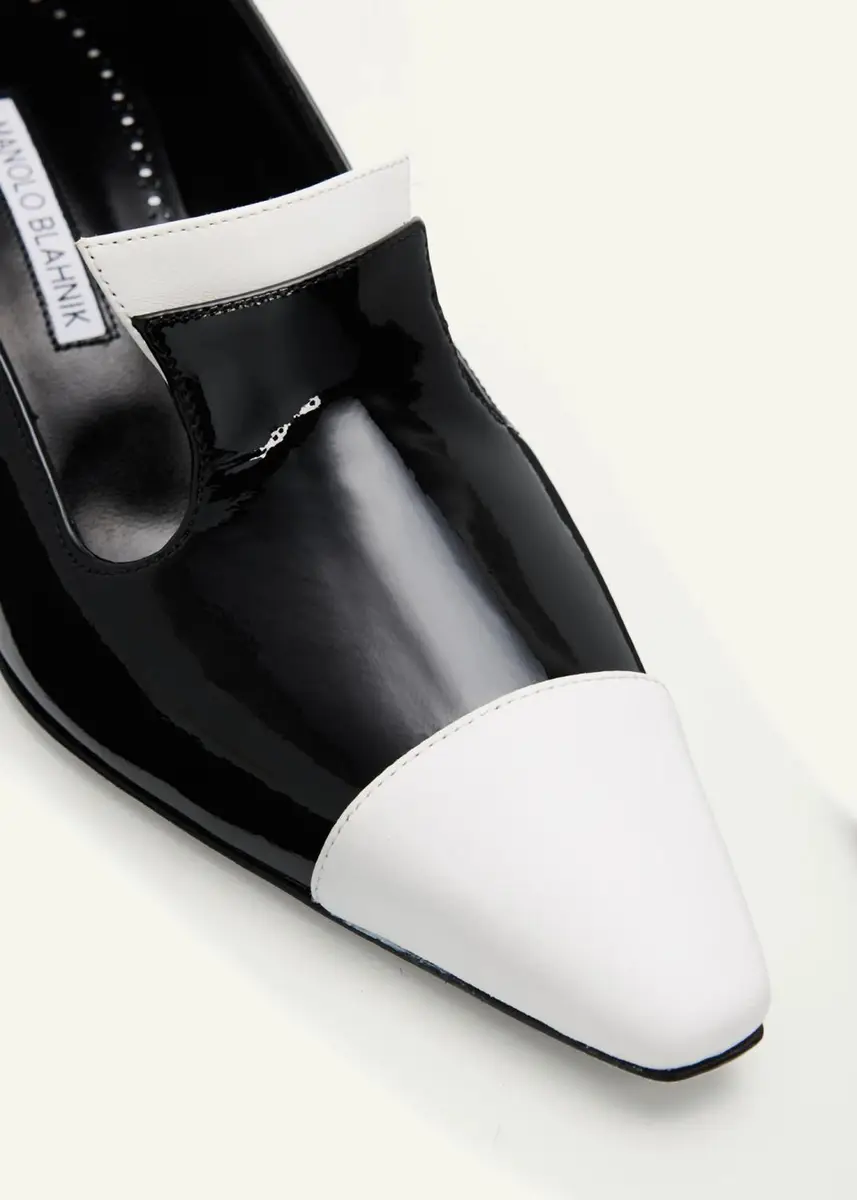 Manolo Blahnik 50mm Polastron Bicolor Patent Leather Loafer Pumps | Thumbnail 3 Manolo Blahnik 50mm Polastron Bicolor Patent Leather Loafer Pumps | Thumbnail 3