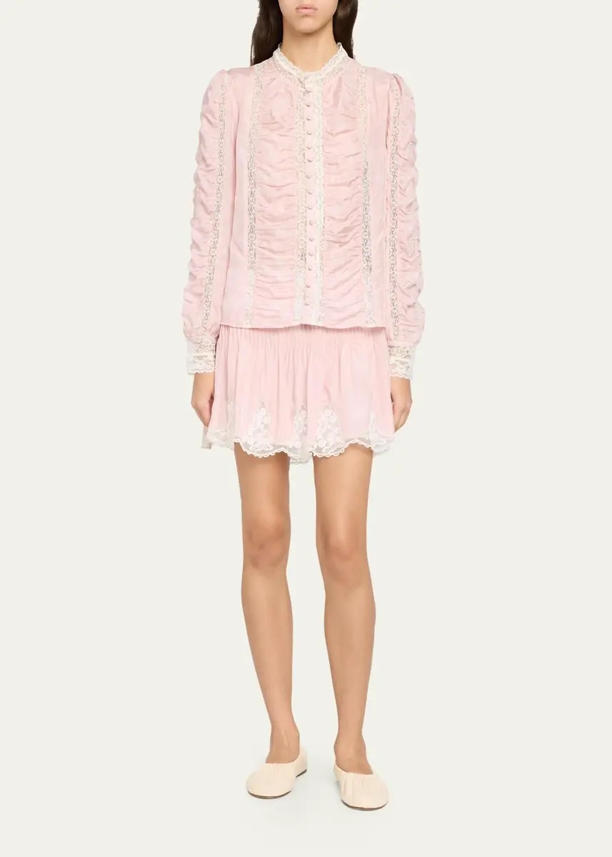 LoveShackFancy Marais Lace-Trim Mini Skirt | Thumbnail 2 LoveShackFancy Marais Lace-Trim Mini Skirt | Thumbnail 2