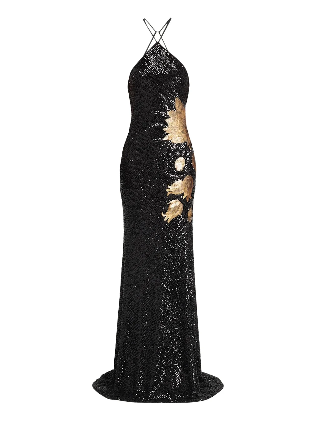 Naeem Khan Halter Floral Stretch Sequined Trumpet Gown