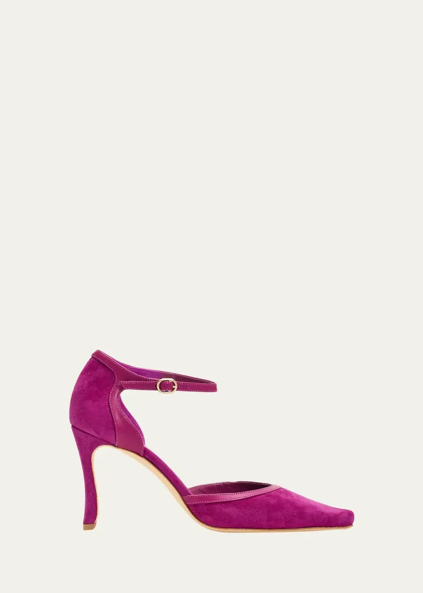 Manolo Blahnik 90mm Verdusan Mixed Leather Ankle-Strap Pumps | Thumbnail 3