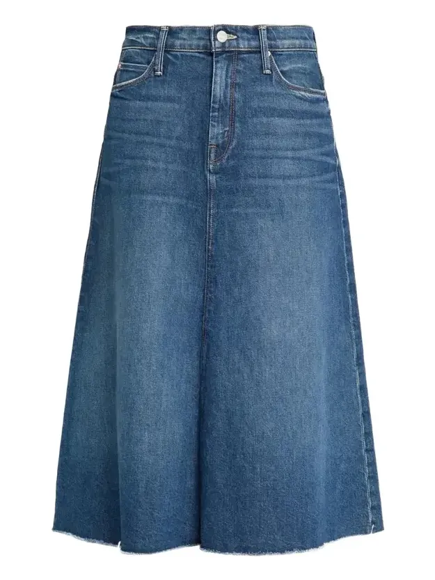 Mother The Circle Frayed Denim Midi Skirt