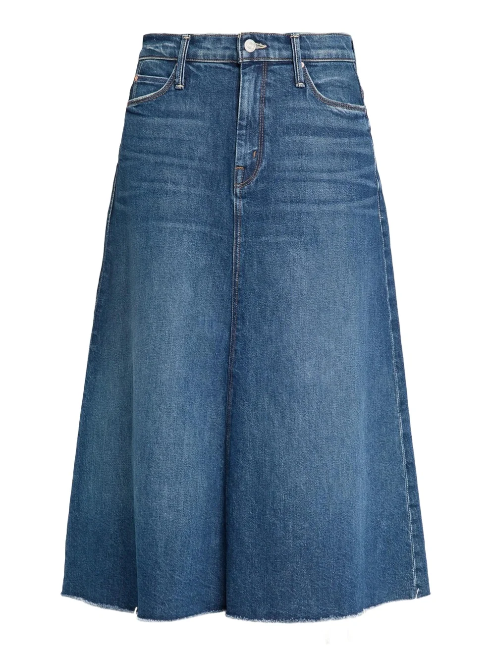 Mother The Circle Frayed Denim Midi Skirt