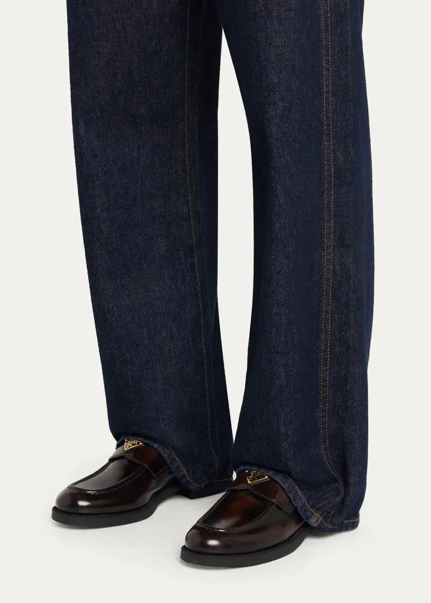 Prada Triangle Logo Spazzolato Leather Loafers | Thumbnail 2 Prada Triangle Logo Spazzolato Leather Loafers | Thumbnail 2