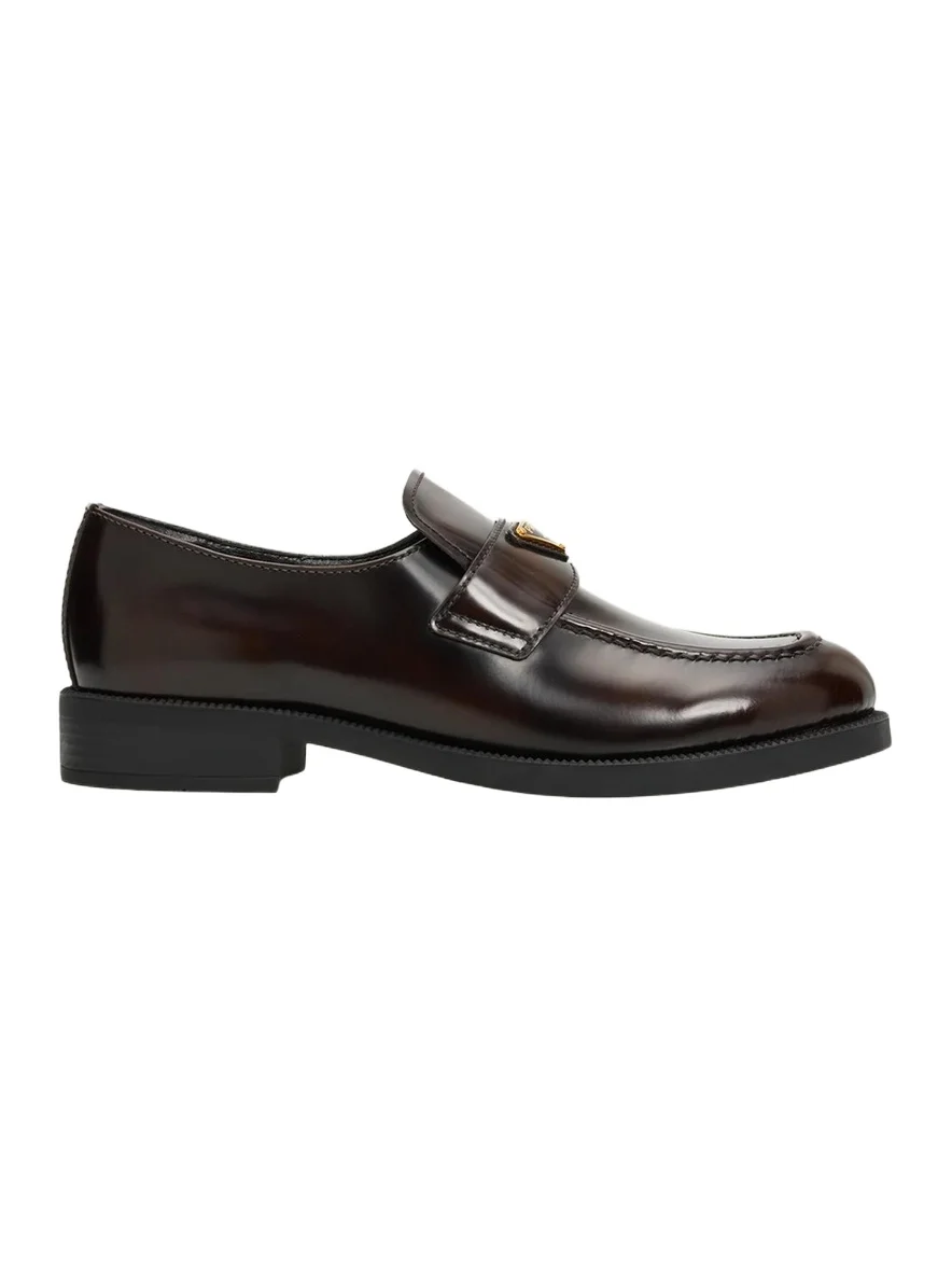 Prada Triangle Logo Spazzolato Leather Loafers