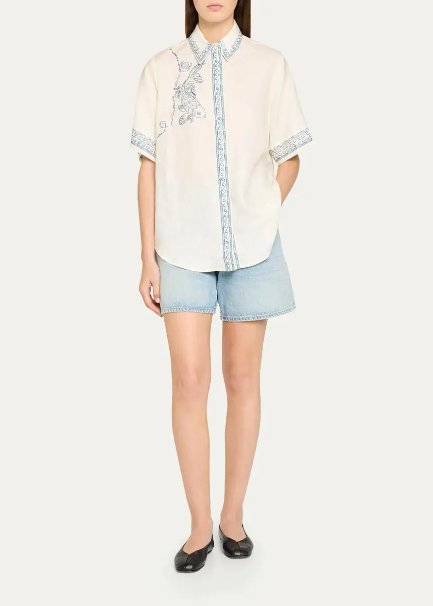 ALÉMAIS Lucky Short-Sleeve Linen Shirt | Thumbnail 2