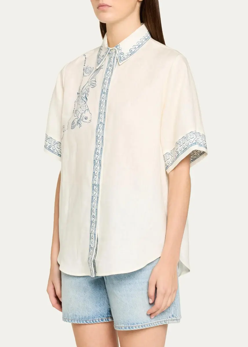 ALÉMAIS Lucky Short-Sleeve Linen Shirt | Thumbnail 4