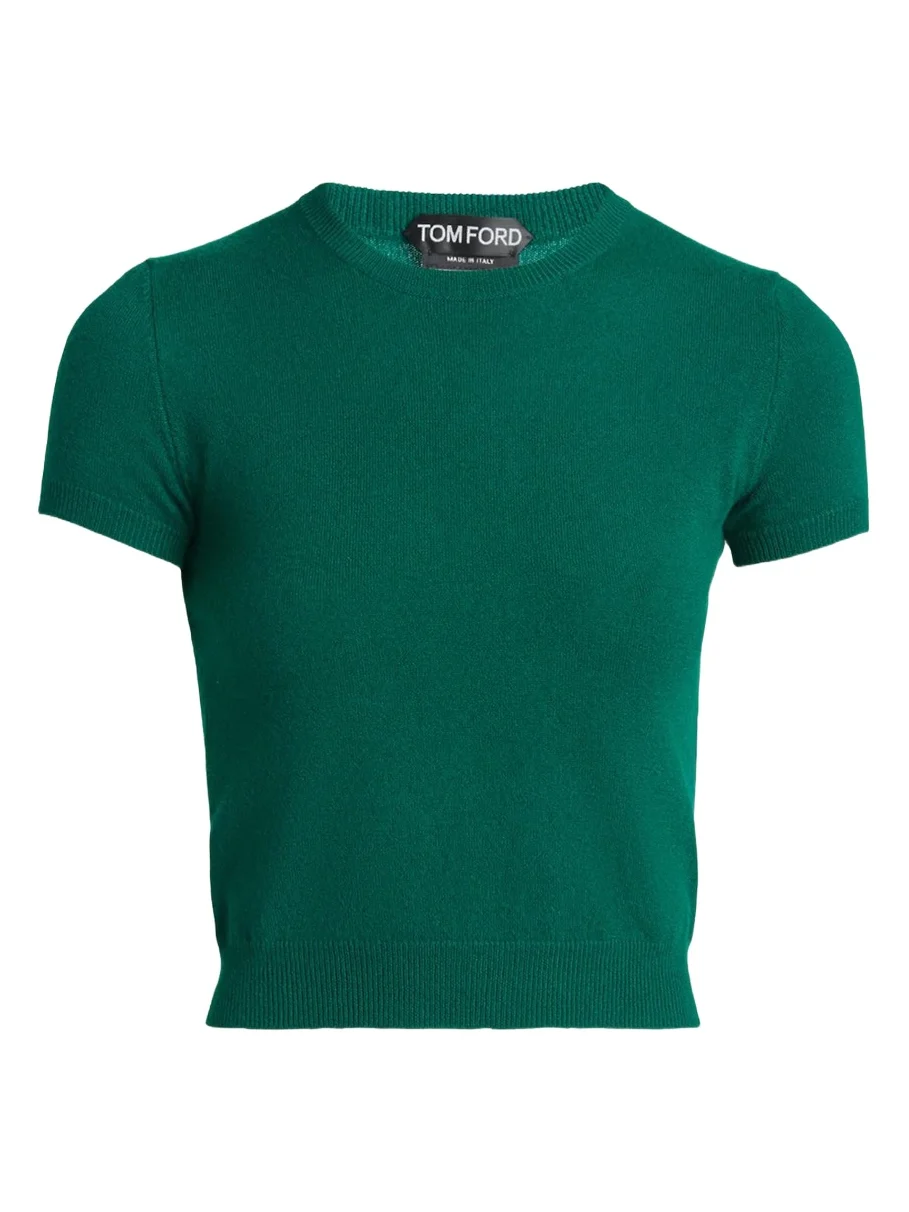 Tom Ford Vintage Washed Cashmere Short-Sleeve Crop Sweater