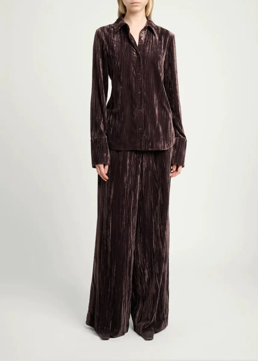 Proenza Schouler White Label Meadow Crushed-Velvet Straight-Leg Pants | Thumbnail 2 Proenza Schouler White Label Meadow Crushed-Velvet Straight-Leg Pants | Thumbnail 2
