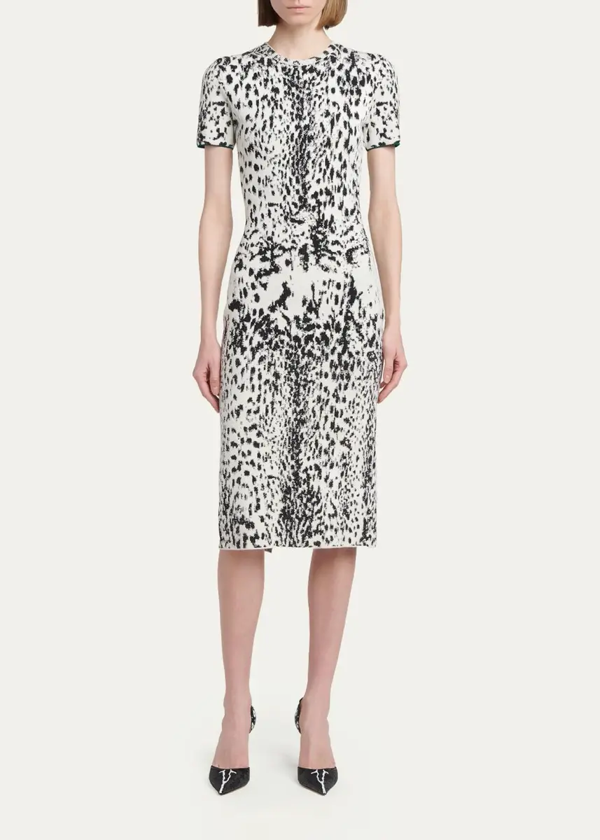 Tom Ford Lynx Jacquard Compact Knit Short-Sleeve Midi Dress | Thumbnail 2 Tom Ford Lynx Jacquard Compact Knit Short-Sleeve Midi Dress | Thumbnail 2