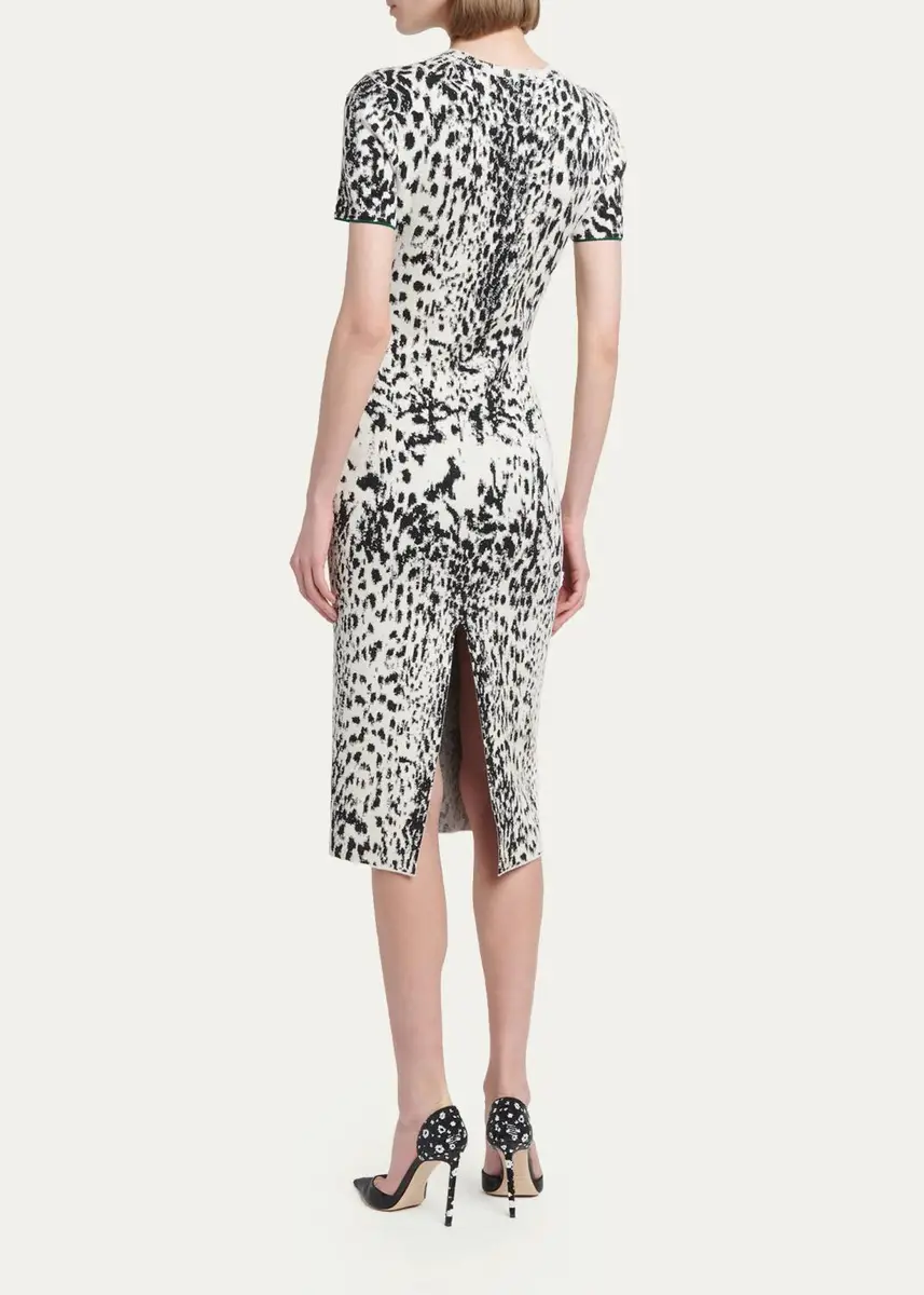 Tom Ford Lynx Jacquard Compact Knit Short-Sleeve Midi Dress | Thumbnail 3 Tom Ford Lynx Jacquard Compact Knit Short-Sleeve Midi Dress | Thumbnail 3