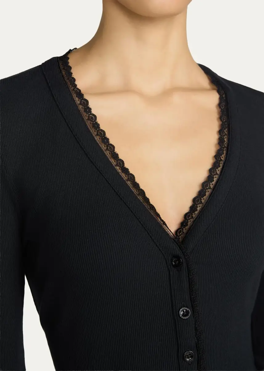 Frame The Rib Lace-Trim Cardigan | Thumbnail 5 Frame The Rib Lace-Trim Cardigan | Thumbnail 5