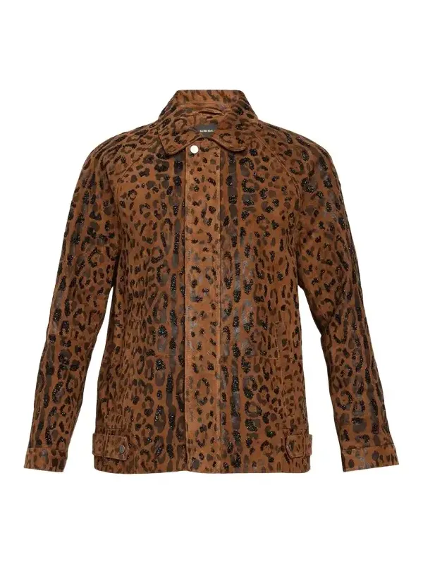 Kobi Halperin Lana Beaded Animal-Print Suede Jacket