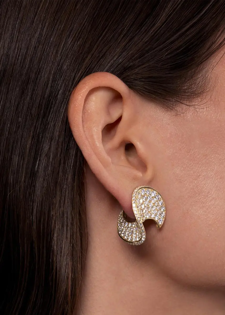 Reza Contour 18K Yellow Gold Diamond Slope Earrings | Thumbnail 2