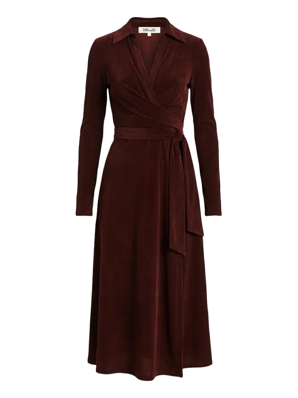 Diane von Furstenberg Phoenix Corduroy Jersey Midi Wrap Dress