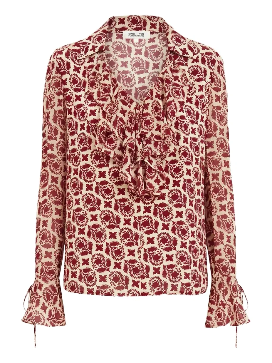 Diane von Furstenberg Lisette Floral Ruffle New Crepe Blouse