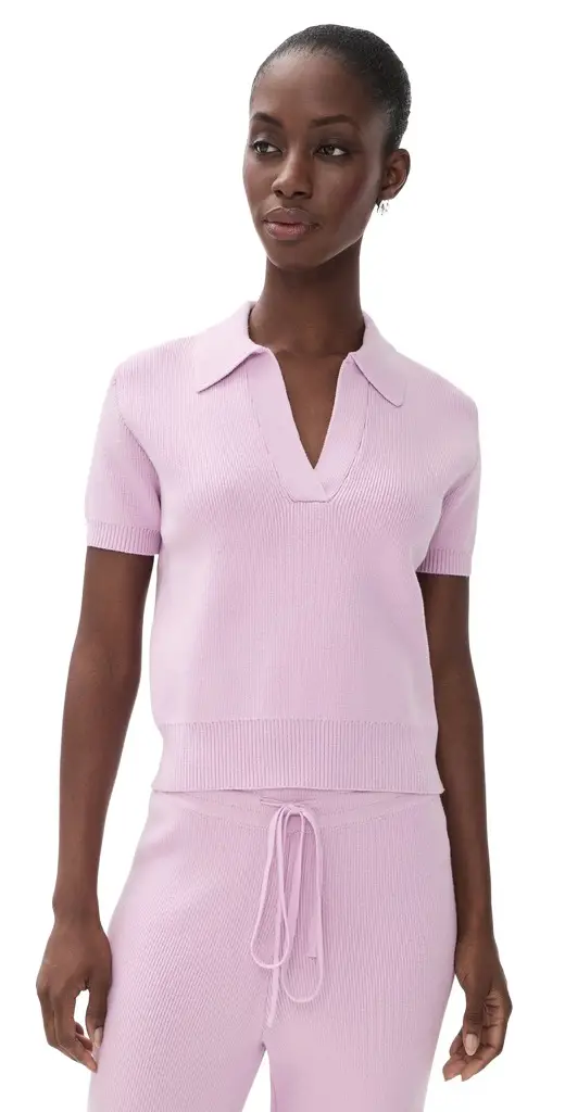 English Factory Ribbed Knit Polo Sweater
