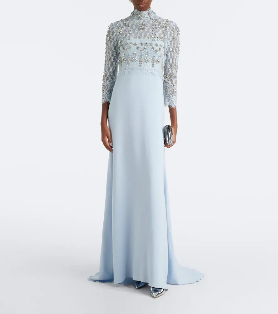 Costarellos Brona embellished lace-paneled crêpe gown | Thumbnail 3 Costarellos Brona embellished lace-paneled crêpe gown | Thumbnail 3