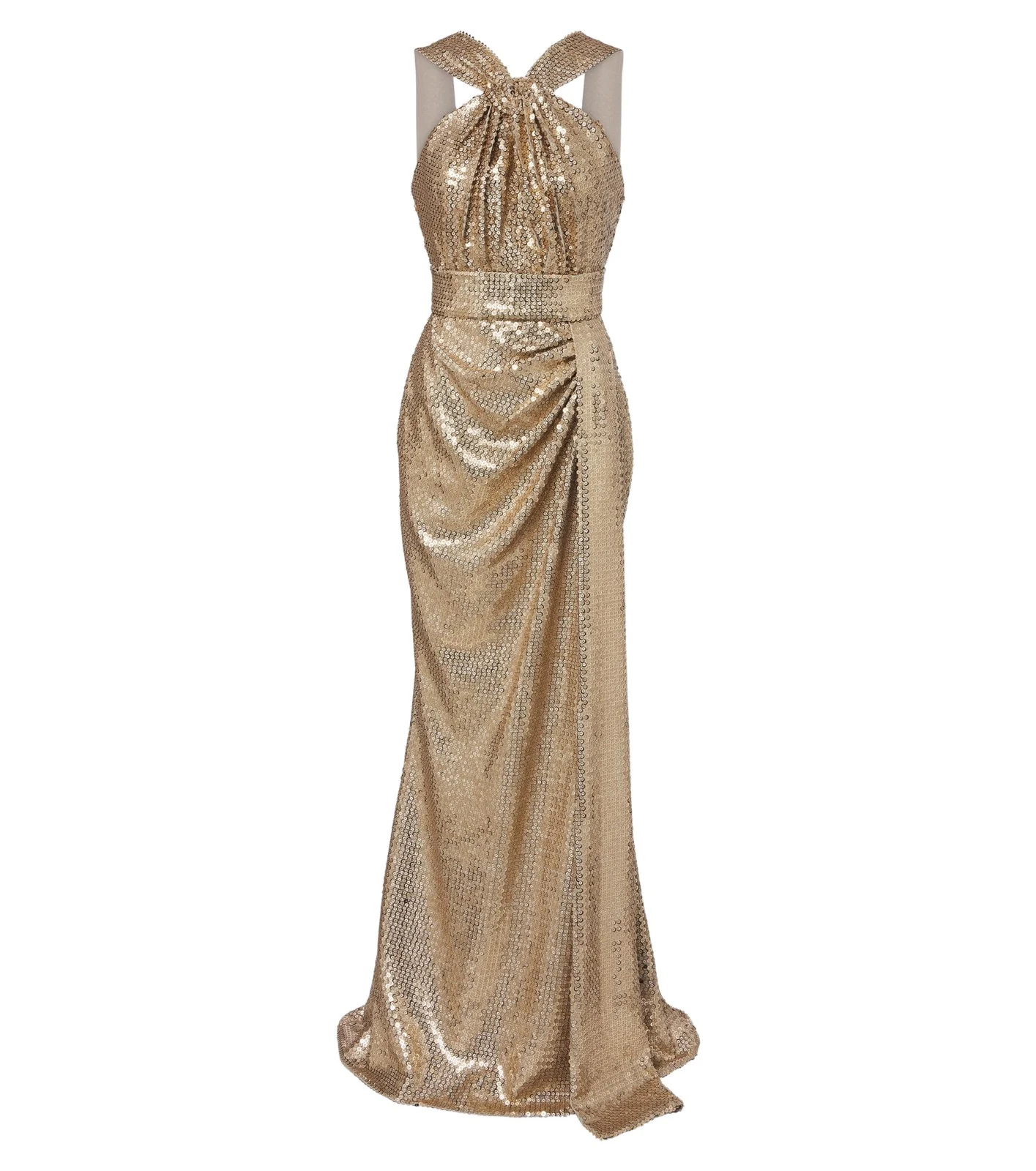 Draped sequined halterneck gown