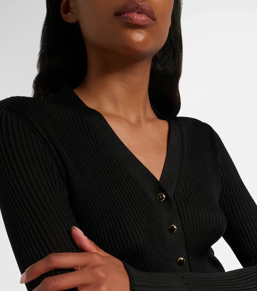 Saint Laurent Ribbed-knit wool, cashmere, silk cardigan | Thumbnail 3