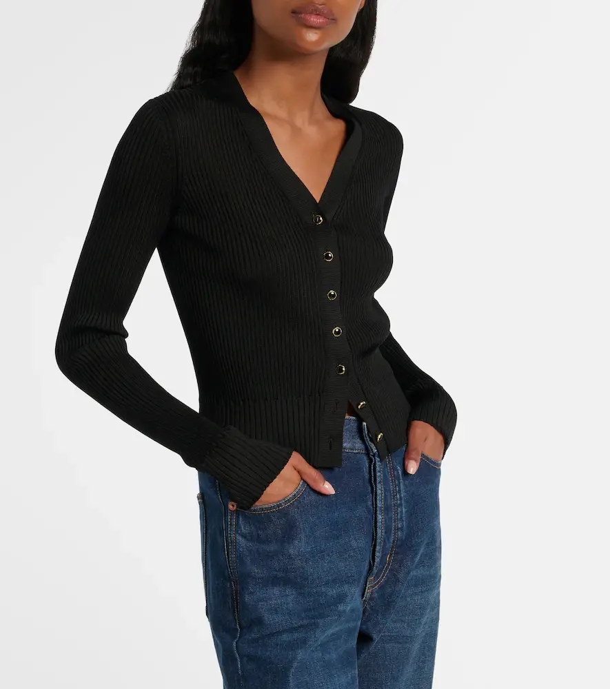 Saint Laurent Ribbed-knit wool, cashmere, silk cardigan | Thumbnail 4